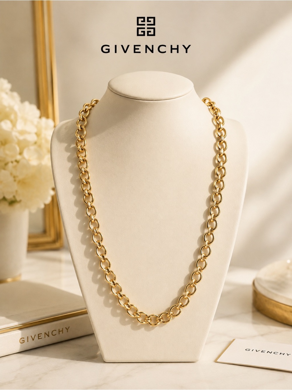 Vintage Givenchy Gold Tone Link Chain Statement Necklace 26โ
